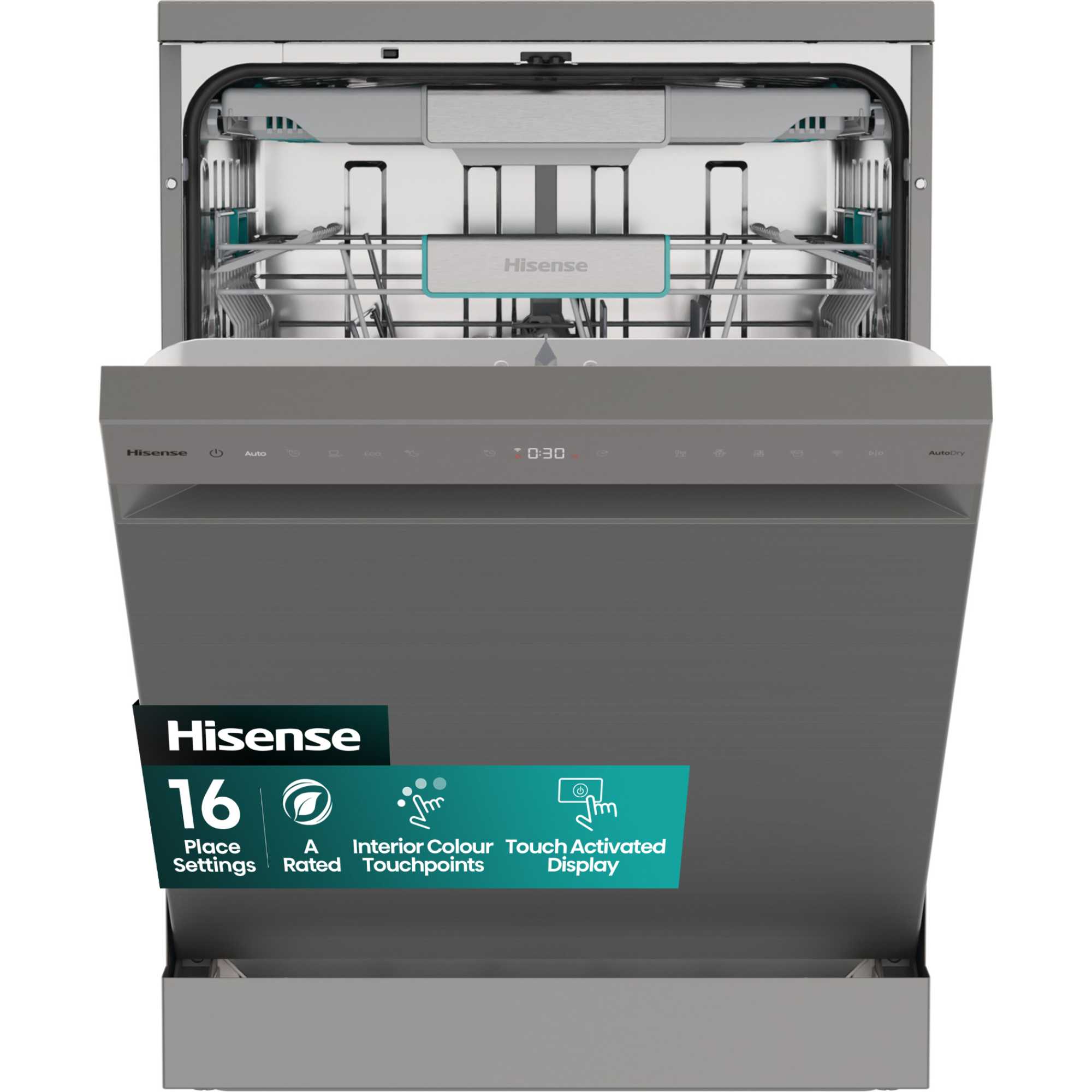 HIS-HS673A90XUK-A Hisense HS673A90XUK Freestanding Dishwasher 16 Place Settings with AutoDry - S/Steel – Bild 1